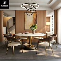 Table à manger ronde moderne de luxe en marbre avec plateau tournant Lazy Susan, base en métal laiton, base en marbre noir, mobilier de salle à manger pour la maison