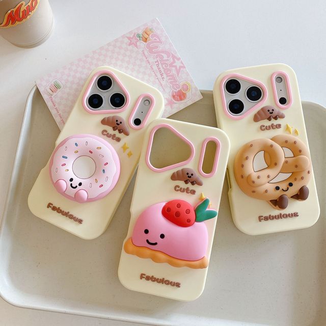 3D Donut Case for 16 Pro Max 15 Silicone Stylish Cartoon Cookie Shockproof Camera Frame Holder Case for 13/14/12 Pro