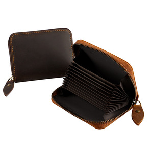 Cartera con tarjetero RFID Crazy Horse, tarjetero pequeño de cuero genuino con cremallera, billetera para hombre - Product Image 1