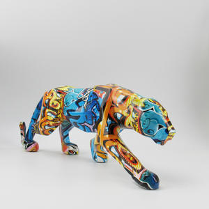 Modern basit ev dekorasyon renkli hayvan heykeller reçine el sanatları yaratıcı Graffiti leopar heykeli dekor - Product Image 5