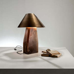Lámpara de Mesa de Mármol con Pantalla Cónica Irregular, Bronce Antiguo, Fuente de Luz LED, Base E27, Control de Interruptor, Decoración de Hotel - Product Image 1