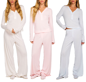 Pigiami Personalizzati in Bambù Modal Cotone per Donne, ODM Invernali con Motivo Pointelle, <span class=keywords><strong>Set</strong></span> Pigiama Femminile - Product Image 1