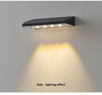 Lampe murale solaire extérieure étanche à LED blanc chaud en acier inoxydable IP65, auto-adhésive, dimmable, en polycarbonate, pour jardin