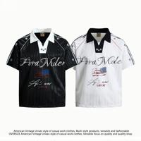 Polo vintage d'été à imprimé étoiles du drapeau américain, polo oversize à manches courtes pour homme, streetwear décontracté, polo de sport