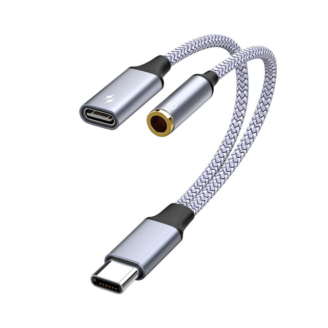PD 60W Fast Charging 2-in-1 USB-C to Type-C 3.5mm Audio Adapter Dual Port Splitter Output Compatible Camera Mobile Phones