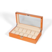 Boîte à montres MINEESI de luxe, orange brillant, 12 emplacements, protection écologique, résistante à l'eau, doublure en daim camel, étui à montres de qualité supérieure