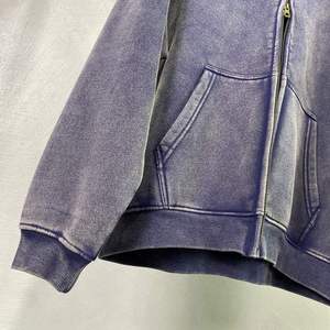 Yingling 360g algodón desgastado Vintage Zip Hoodie Batik Plain Hoodies de gran tamaño sin cordón ácido lavado Zipup Hoodie - Product Image 2