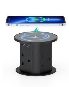 Presa Elettrica Retrattile Industriale per Uso Ospedaliero, Standard UK, 1,8m, Nera, con 4 Prese UK, USB-C, WiFi, Telecomando, in ABS - Product Image 1