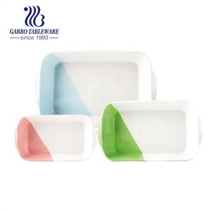 Juego de platos rectangulares de porcelana para hornear, utensilios de cocina de cerámica resistentes al calor, con mango de color, plato fino para hornear - Product Image 1