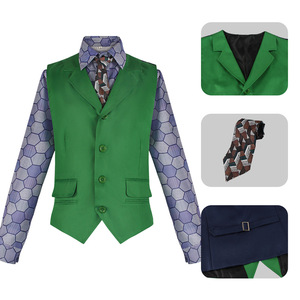 Disfraz de Joker, Camisa, Chaleco, Corbata, Traje para Hombre, Halloween, Cosplay, Actuación en Escenario, Estampado Hexagonal Verde y Morado, 100% Poliéster - Product Image 3