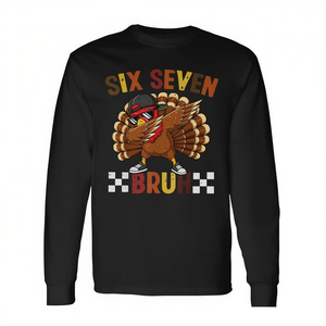 Camiseta de manga larga Six Seven Bruh con estampado digital de pavo de Acción de Gracias, cuello redondo, unisex para adultos, ideal para reuniones familiares y fiestas. - Product Image 2