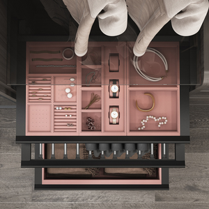 Chine vente en gros grande armoire en bois placard hommes en cuir véritable Pu cadre en métal coulissant stockage affichage Bracelet rouge boîte à bijoux - Product Image 3
