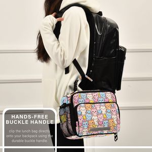 Sac à déjeuner isotherme portable avec imprimé chat mignon, fermeture éclair, sangle en maille pour l'école, les pique-niques et les voyages - Product Image 6