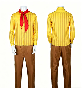 Costume de cosplay rayé bleu pour homme, chemise à manches longues avec écharpe rouge et pantalon marron, <span class=keywords><strong>tenue</strong></span> de personnage d'anime pour fête de carnaval - Product Image 4