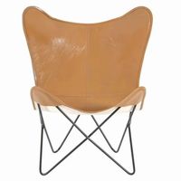 Fauteuil d'appoint papillon en cuir véritable artisanal de luxe avec structure métallique durable, disponible en plusieurs couleurs pour le salon.