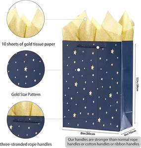 Sacs en papier kraft personnalisés SIHENY bleu marine avec étoiles dorées, avec poignées, en gros pour hommes, garçons d'honneur, cadeaux de Noël - Product Image 4