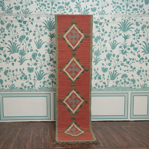 Custom Handloom Wool Kilim <b>Runner</b> Rug Bohemian Tribal Diamond Pattern Rust Orange Decorative <b>Long</b> <b>Hallway</b> Area Floor Carpet - Product Image 1