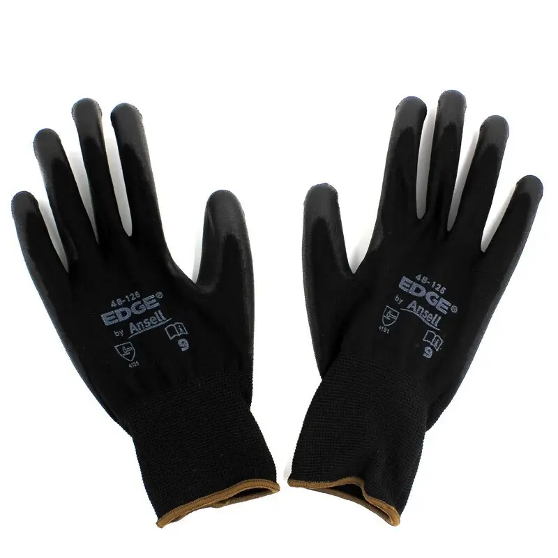 Polyester PU palm coated industrial work safety strong wear resistant gloves for construction