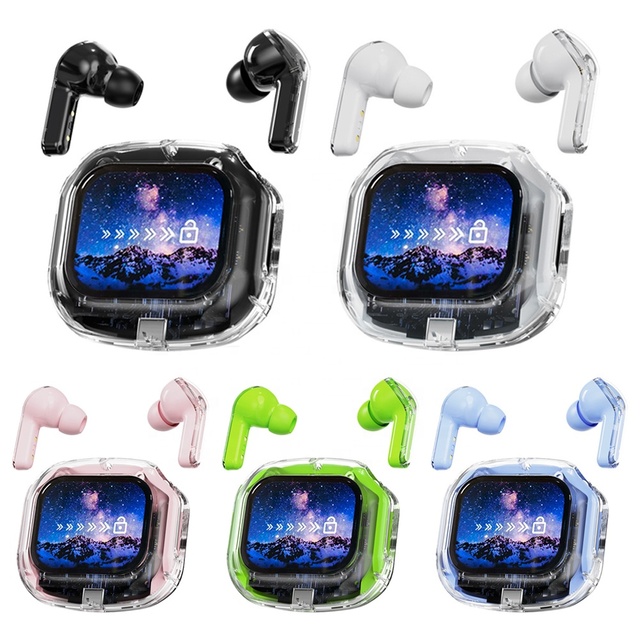 Air Max Transparent LCD Full-Color Touch Screen Wireless Earphones Headphones with Stereo Surround Sound, Game and Music Modes