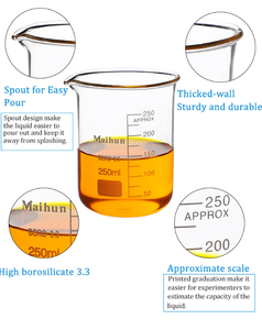 ग्लास बेकर 250 मिलीलीटर ग्लास मापने वाले कप लैब बेकर रासायनिक प्रयोग उच्च बोरोसिलिकेट बेकर - Product Image 5