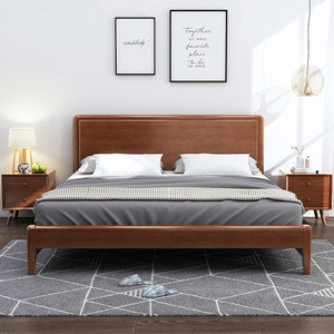 Nordic 1.8m Double <b>Bed</b> 1.5m Single Solid Wood Simple Modern Style for Home Hotel Homestay Soft Frame Bedroom SH-809# Home Furnit - Product Image 1