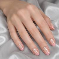 Y152 Vente en gros Faux ongles à presser French Cat Eyes rose clair, forme amande moyenne, réutilisables, en acrylique, pour fête, lot de 10 pièces