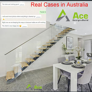 מותאם אישית עץ סולמות מונו סטרינגר מדרגות זכוכית מעקה מדרגות משמש וילה בית - Product Image 2