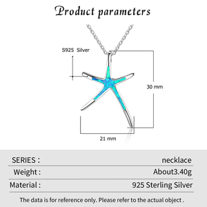 Collar con Colgante de Estrella de Mar de Ópalo Azul Chapado en Rodio de Plata S925, Diseño Minimalista, Cadena de Caja, Unisex, para Uso Diario - Product Image 3