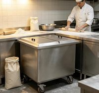 Troli Tepung Stainless Steel Kustom untuk Dapur Komersial, Tempat Penyimpanan Tepung dengan Roda untuk Toko Roti, Restoran, dan Penyimpanan Makanan