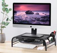 Support d'écran d'ordinateur en maille robuste, noir, organiseurs de bureau, tiroir en métal réglable portable, accessoires de bureau noirs, rehausseur