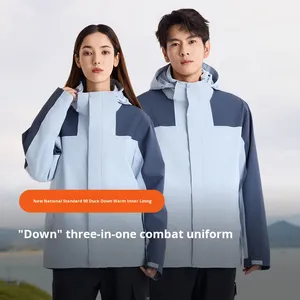 Blouson 3 en 1 unisexe, doublure en duvet d'hiver, coupe-vent, imperméable, fermeture éclair, streetwear, vêtements de travail, capuche, motif cœur - Product Image 3