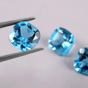 CushionTopaz-gemas para la pérdida de joyas, gemas de topacio natural facetadas, piedra azul hielo azul suizo, de alta calidad