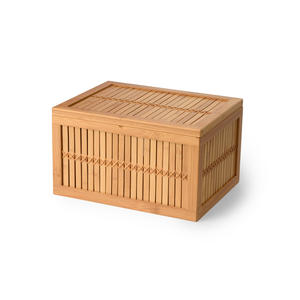 Panier de rangement en bambou rectangulaire de haute qualité avec couvercle empilable et avec poignées pratique pour le rangement des vêtements et des jouets - Product Image 5