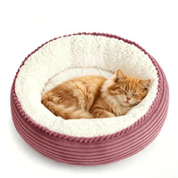 Coussin rond anti-anxiété pour chat, en peluche moelleuse, confortable, de qualité supérieure, en bouclette, avec fond imperméable, pour animaux de compagnie