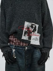 Logo personnalisé ODM & OEM Détruire le col rond Pull en tissu American High Street Pull à col rond en tricot Confort hip hop - Product Image 3