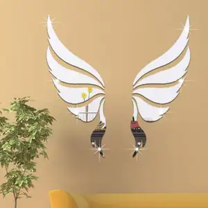 아크릴 거울 3D 벽 스티커 천사 날개 벽 스티커 데칼 DIY 아트 홈 장식 스티커 침실 거실