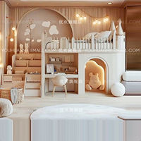 Lit de princesse sur mesure pour grands appartements, design personnalisé avec bureau, coiffeuse, éléments de niche et de maison dans les arbres