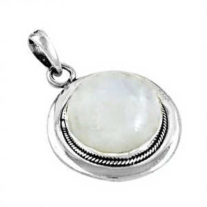 Colgante Clásico de Plata Chapada con Piedra Lunar Arcoíris, Engaste de Bisel, Forma de Bola Solitaria, Joyería de Moda Unisex, Regalo - Product Image 3