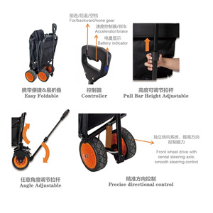 Electric Powered Rechargeable Beach Wagon Outdoor Garden Motorized All-Terrain PU Wheel Folding Camping Beach <b>Cart</b> - Product Image 5