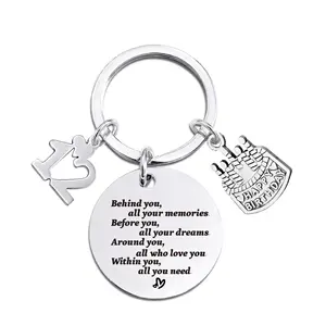 Ywganggu Circular Custom Laser Stainless Steel Keychain Charm Anniversary Birthday Gift Letter Metal Key Chain