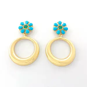 Factory exaggerated round drop 18K gold plated resin gemstone flowers jewel earrings for women