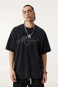 Camiseta Oversize Unisex con Efecto Ácido y Desgastado, Hombros Caídos, con Pedrería <span class=keywords><strong>de</strong></span> Perlas, 100% Algodón Pesado - Product Image 2