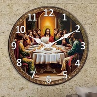 Jam Dinding Kayu Tema Religius Perjamuan Terakhir, Jam Dinding Tanpa Suara, Dekorasi Rumah Spiritual untuk Ruang Tamu dan Kamar Tidur