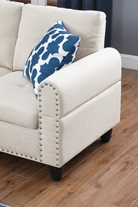 98" Wide Three Seat Left Hand Facing Modern Sectional <b>Sofa</b> Chaise <b>Storage</b> Ottoman Linen Upholstery Nailhead Trim Foam Apartment - Product Image 5