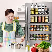 Lot de 4 porte-bocaux d'assaisonnement de cuisine pour réfrigérateur en métal, organisateur de porte-épices magnétique pour réfrigérateur