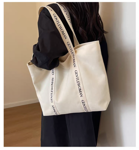Borsa a Mano da Donna Firmata in Tela Riciclabile con Logo Stampato Personalizzato, Grande Borsa Shopper in Tela di <span class=keywords><strong>Cotone</strong></span> - Product Image 1