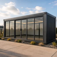 Unité de showroom modulaire en conteneur avec vitrage pleine hauteur, entrée coulissante en verre, bâtiment de réception portable pour l'exposition de produits