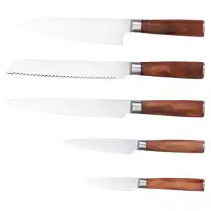 Şef bıçak seti, yükseltme ile 5 adet mutfak bıçağı seti 3CR13 paslanmaz çelik Ultra keskin bıçaklar, zeytin ahşap saplı bıçaklar Set