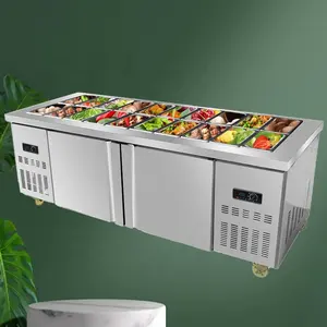 フルーツショップサラダテーブル業務用冷蔵サラダスタンドフレッシュキープスロットディスプレイキャビネット