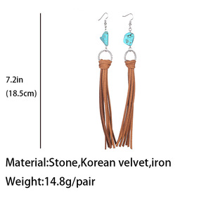 Boho เครื่องประดับตะวันตกสไตล์วินเทจย้อนยุคต่างหูจี้เทอร์ควอยซ์พู่ยาวเป็นของขวัญสำหรับผู้หญิง - Product Image 6